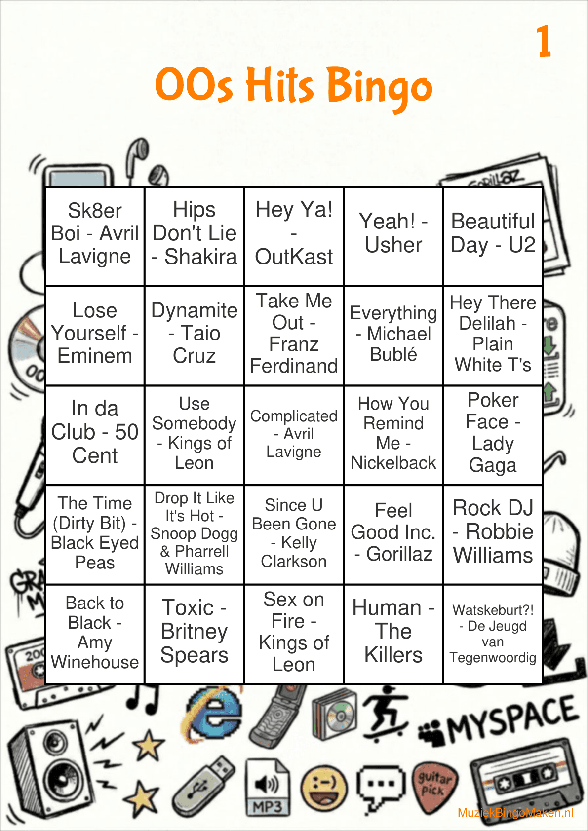 00s Hits Bingo