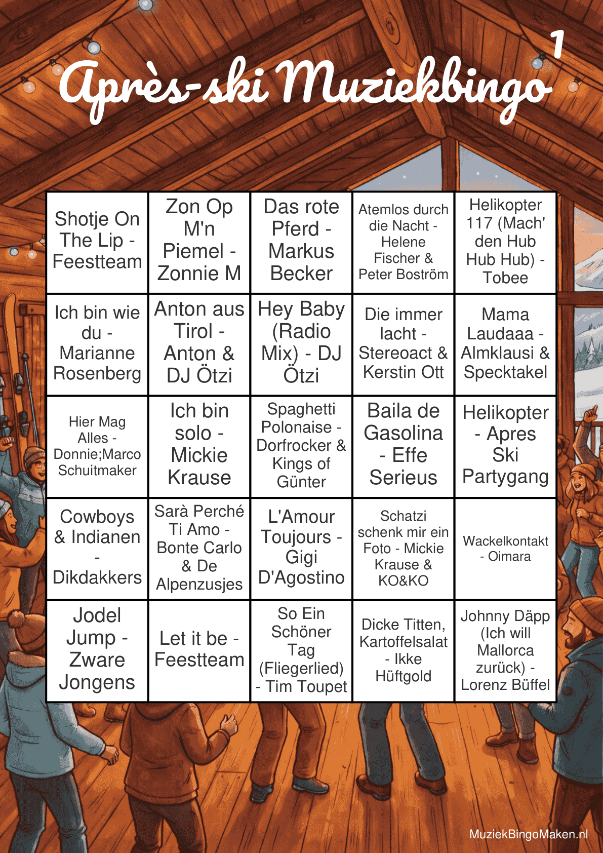 Après-ski Muziekbingo