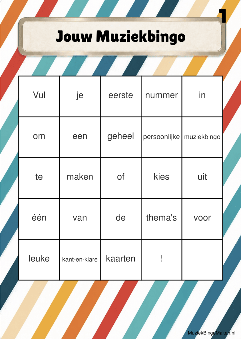 Voorbeeldafbeelding van een lege muziekbingo kaart template